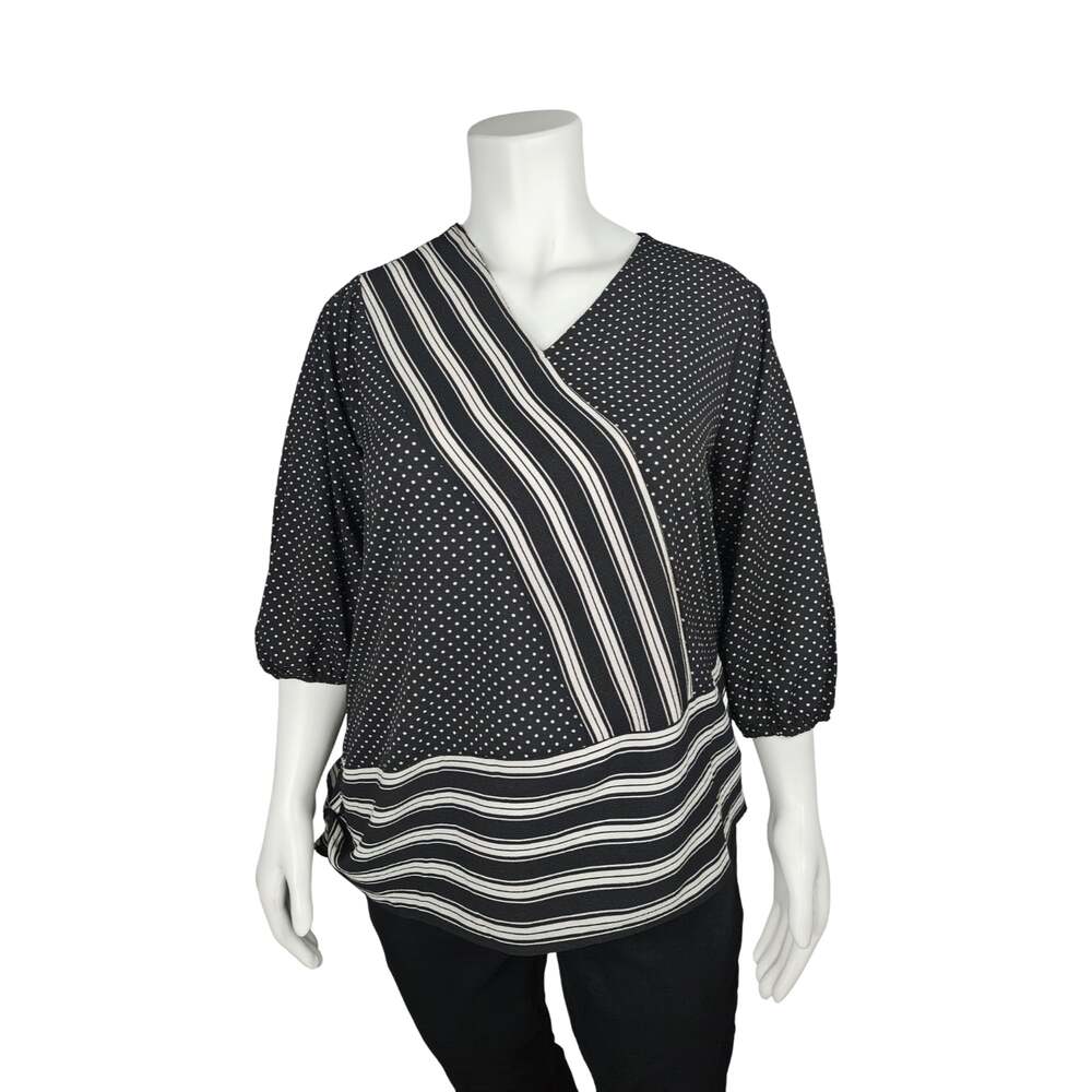 Est 1946 Black and White Polka Dot Striped V-Neck Blouse 14/16W